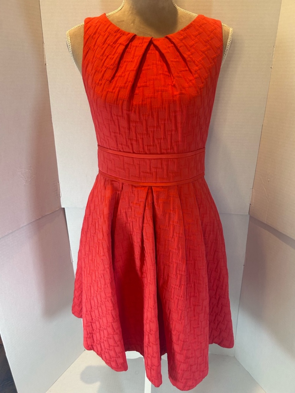 Eliza J Textured Sleeveless Red Fit-and-Flare Dress